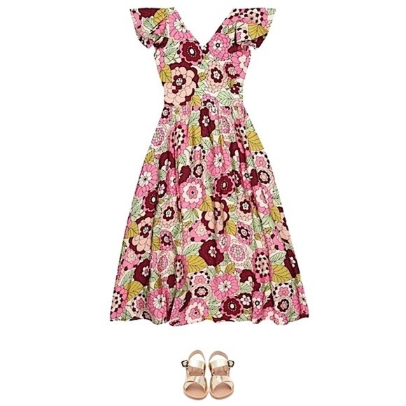 DODO BAR OR Kids Retro 70s Floral V-Neck Ruffle Short Sleeve Flare Skirt Dress 2 - Picture 5 of 9